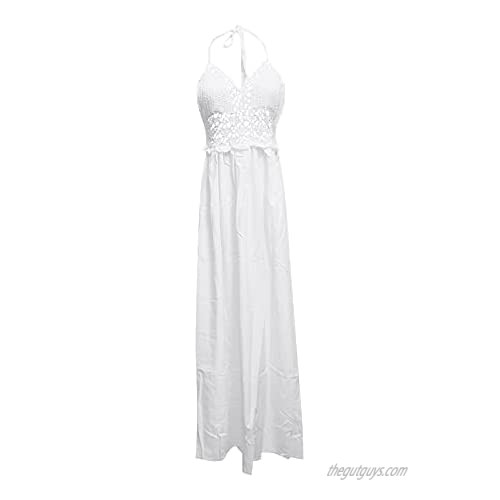 Womens Casual Floral Lace V Neck Short Sleeve Backless Long Evening Dress Cocktail Party Maxi Wedding Dress