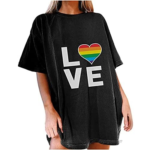 Women's Love Tshirt Summer Vintage Drop Sleeves Funny Graphics Print Short Sleeve Tops Blouse Teens Tee