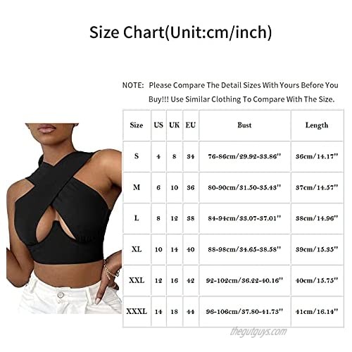 Women's Sexy Sleeveless Crisscross Cut Out Vest Halter Wrap Crop Top Solid Color Cami Push Up Bustier Corset Tops