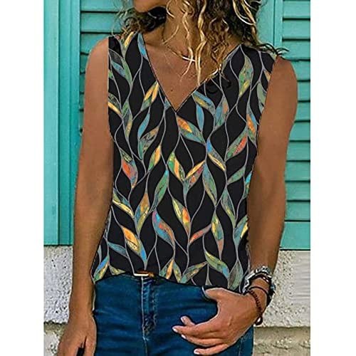 Womens Summer Tank Tops Loose V-Neck Sleeveless Trend Floral Print Chiffon Casual Strapless Sexy Camisole Cute Tops