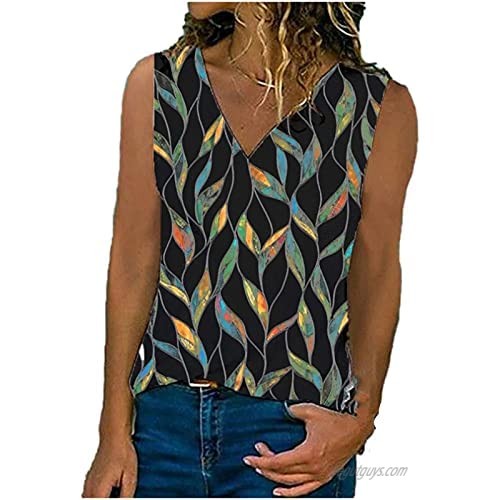 Womens Summer Tank Tops  Loose V-Neck Sleeveless Trend Floral Print Chiffon Casual Strapless Sexy Camisole Cute Tops