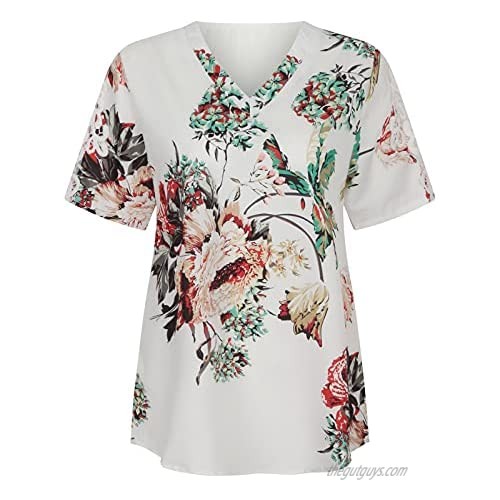 Womens Summer Tops Women's Lace Short Sleeve Tops Casual Blouse Lace Sleeve Floral Summer V Neck T-Shirt Pullover