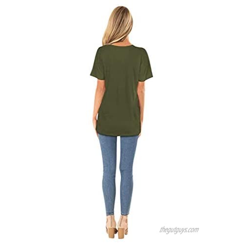 Womens T-Shirt Fashion O-Neck Short Sleeve Knotted Solid Color Blouses Summer Casual Tops Plus Size