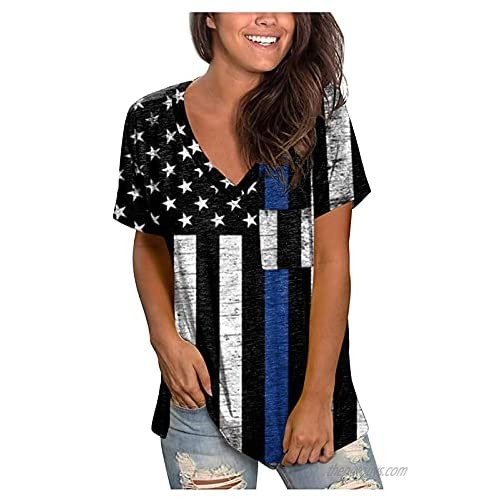 Womens Tops V Neck T Shirts Roll Up Short Sleeve Gradient Top Tunic Casual Plus Size Basic Tees Tops