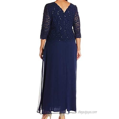 Alex Evenings Women's Plus Size Long Lace Mock Dress