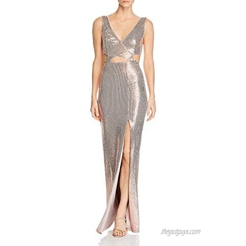 BCBG Max Azria Women's Sequined Cut-Out Sleeveless V-Neck Gown