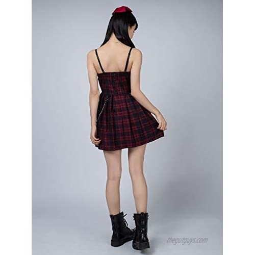Cosfun Gothic Grunge Spaghetti Strap Plaid Mini Dress Sleeveless Skirt mp005895