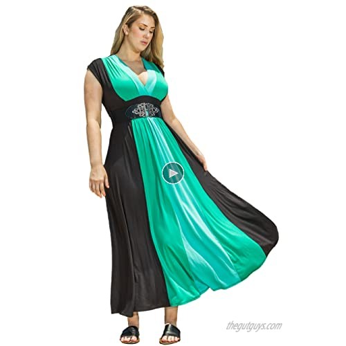 Funfash Plus Size Women Black Green Slimming Empire Waist Maxi Dress Made in USA