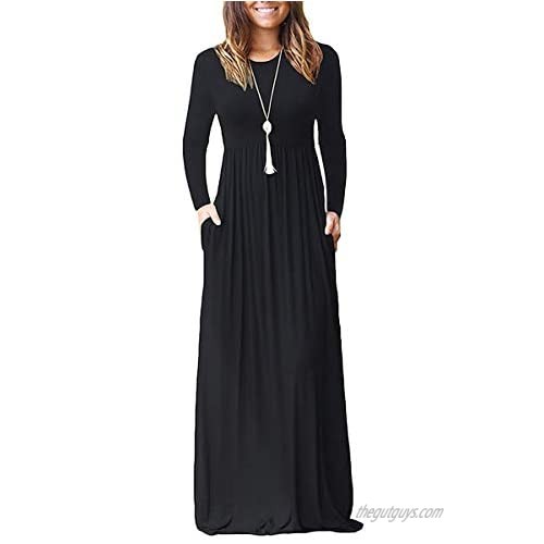 GULE GULE Women's Long Sleeve  Short Sleeve  Sleeveless Empore Waist Maxi Long Dresses with Pockets