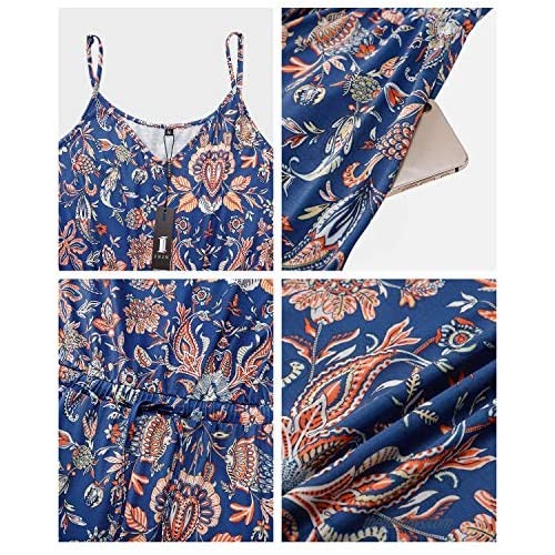 II ININ Women's Summer Casual Dress V Neck Spaghetti Strap Sundress with Pockets Sleeveless Floral Swing Midi Dress