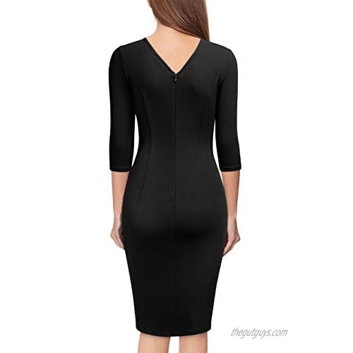 Knitee Women's Vintage V-Neck Criss Cross Ruched Evening Party Cocktail Bodycon Sheath Formal Pencil Dress