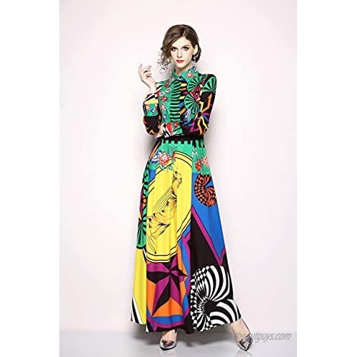LAI MENG FIVE CATS Women's Floral Print Maxi Dress Casual Button Up Long Dress
