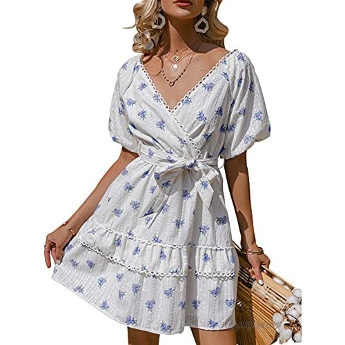 Lovinchic Women's Wrap V Neck Maxi Dress Casual Pleated Long Dress Cocktail Gown with Belt