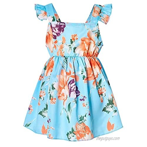 Mommy and Me Matching Dress Floral Printed Chiffon Ruffles Dresses Summer Beach Family Matching Outfits