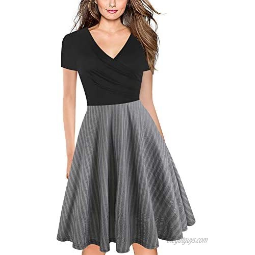 oxiuly Women's Chic Deep V-Neck Summer Casual Dress A-Line Graduation Gown Party Tea Dress with Pockets OX288