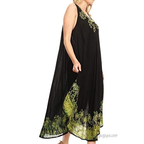 Sakkas Batik Palm Tree Cap Sleeve Caftan Dress/Cover Up