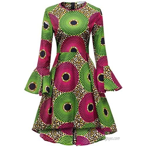 Shenbolen Women African Print Dresses Autumn and Winter Long Sleeves Ankara Dress
