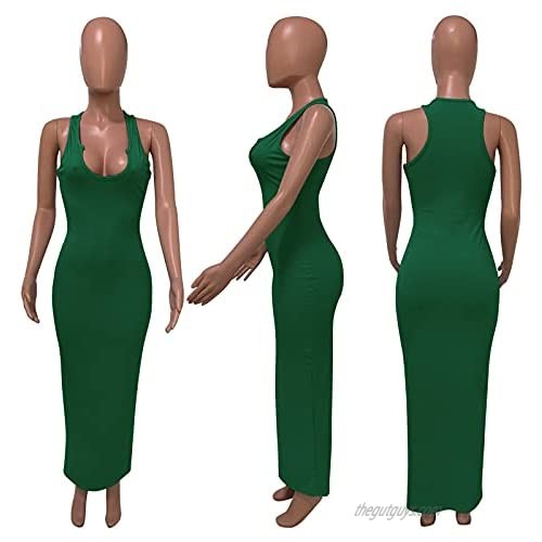 Ekaliy Women's Sexy Sleeveless Tank Deep V Neck Maxi Dress Bodycon Sleeveless- Summer Long Coverups Dress