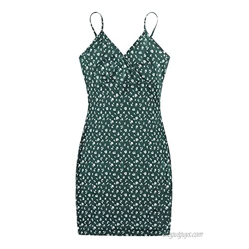 Floerns Women's Summer Print V Neck Wrap Sleeveless Cami Mini Bodycon Dress
