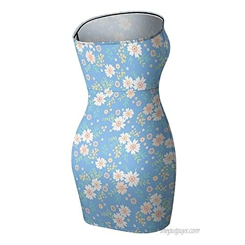 FloralWomen's Casual Basic Bodycon Tube Top Sexy Strapless Club Party Mini Dress