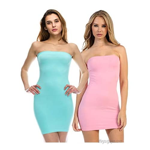Kurve Women’s Tube Top Dress – 2 Pack Sleeveless Casual Summer Sexy Bodycon Strapless Mini Stretch Slip (Made in USA)