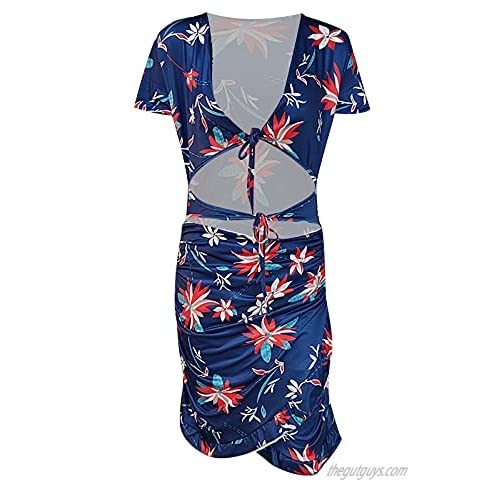 Lenago Summer Dresses for Women Bodycon Mini Wrap Dress V Neck Bandage Sundress Graphic Slim Skirt Ruffle Party Club Dress
