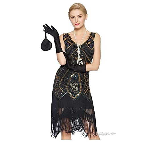 Metme Women's 1920s Vintage Flapper Fringe Beaded Great Gatsby Party Dress