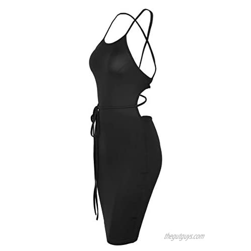 MISFONDLE Women's Sexy Bodycon Backless Lace up Mini Club Party Outfits Night Dress