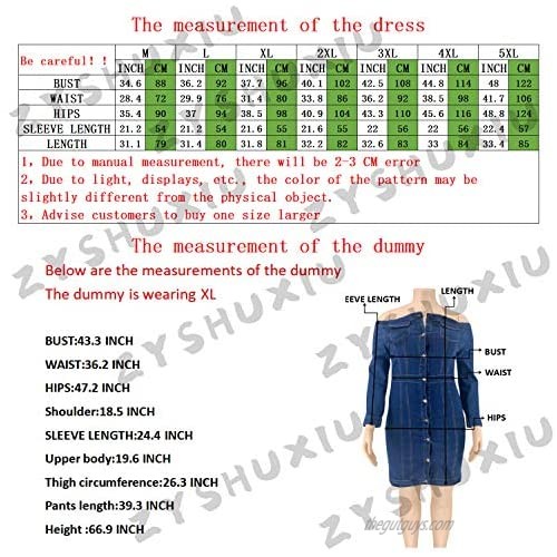 Women's Denim Button Hole Dress Casual Medium Length Dress s-5xl