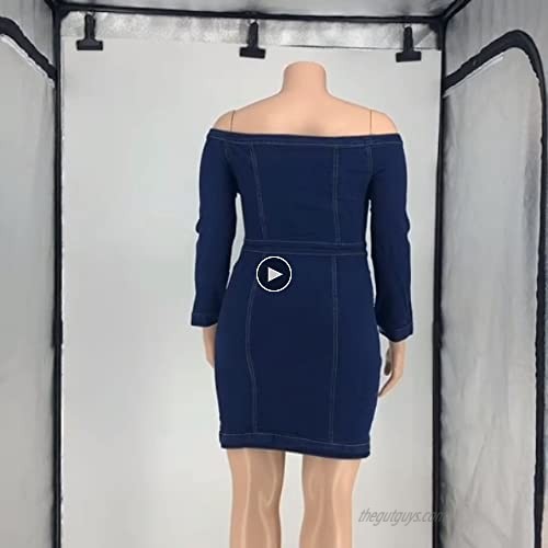 Women's Denim Button Hole Dress Casual Medium Length Dress s-5xl