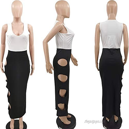 Womens Sexy Cut Out Bodycon Dress Summer High Waist Side Holes Midi Pencil Skirt Clubwear