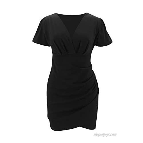 Women's Short Sleeve Ruched Sundress Knee Length Casual Bodycon T-Shirt Dress