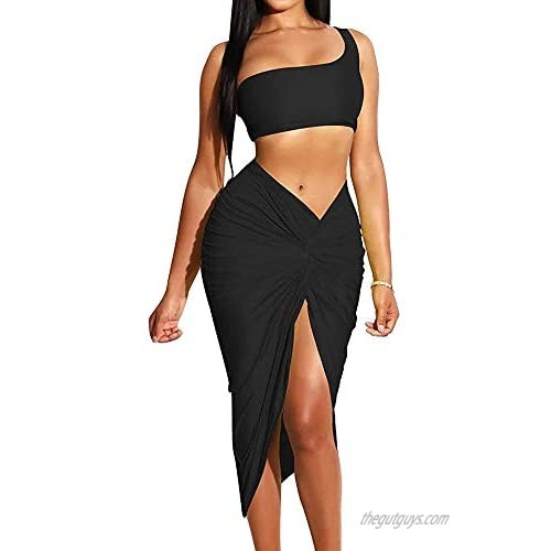 Yllision cianine Women 2 Pieces Dress Outfit Sexy Tank Top Bodycon Long Skirt