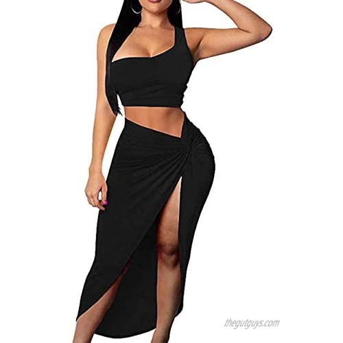 Yllision cianine Women 2 Pieces Dress Outfit Sexy Tank Top Bodycon Long Skirt